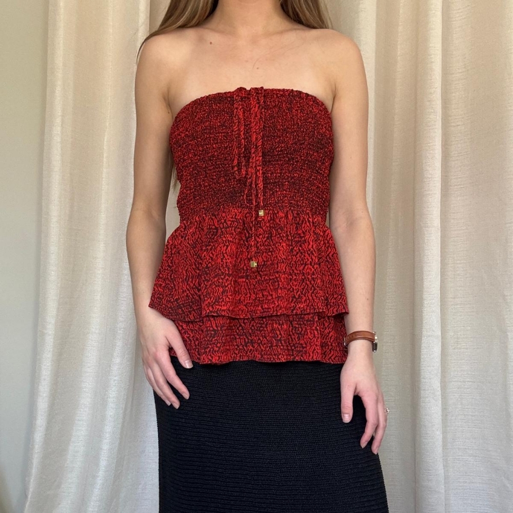 Michael Kors,  Red Strapless Baby Doll Top